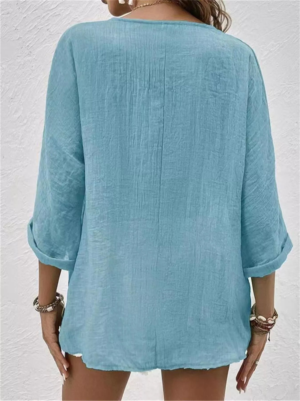 Full Size Casual V-neck Button-down Blouse Plus (3)