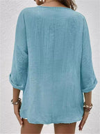 Full Size Casual V-neck Button-down Blouse Plus (3)