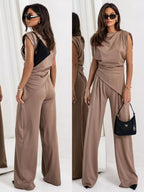 Satin Cowl Neck Top Pants Set (13)