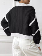 Color-block Ribbed Knit Open-front Cropped Cardigan (16)