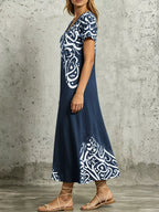 Printed Short Sleeve Midi Dress (2)
