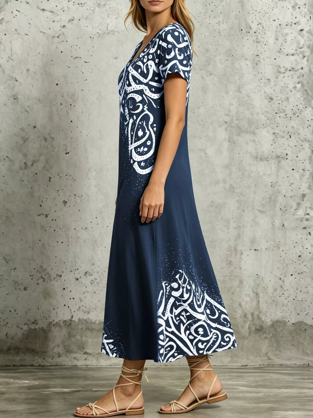 Printed Short Sleeve Midi Dress (2)