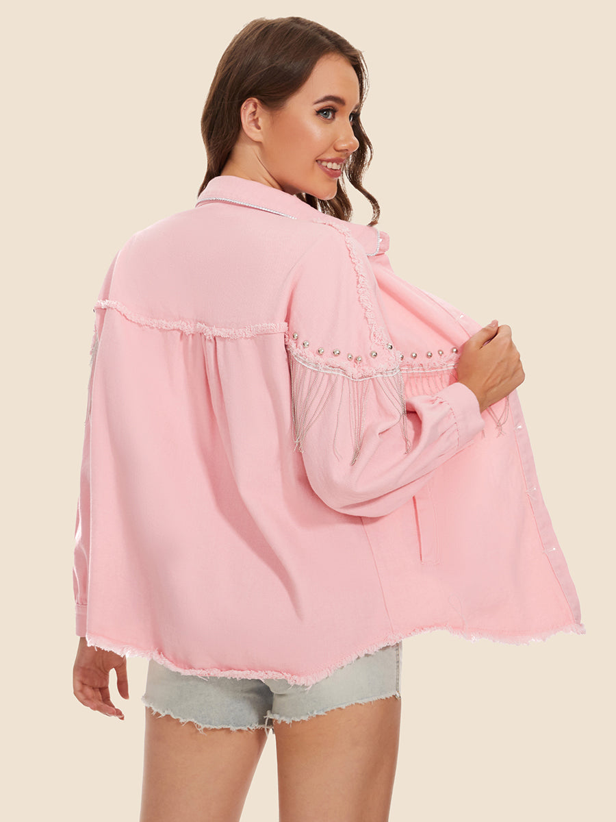Raw Hem Fringe Detail Denim Jacket (2)