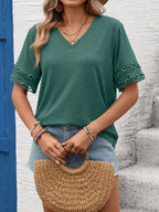 V-neck Hollow-out Sleeve T-shirt (4)