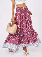 Full Size Tiered Printed Elastic Waist Skirt (3)