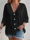 Full Size V-neck Button Down Shirt Plus