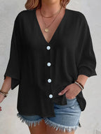 Full Size V-neck Button Down Shirt Plus