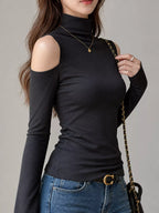 Mock Neck Cold-shoulder Slim-fit T-shirt (7)