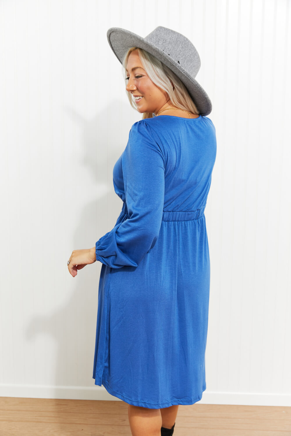 Scoop Neck Empire Waist Long Sleeve Mini Dress (5)