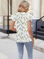 Floral Print V-neck Cap Sleeve Casual Summer Blouse (7)
