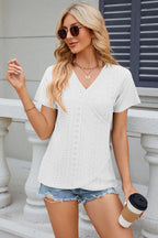 Eyelet Surplice Short Sleeve T-shirt (11)