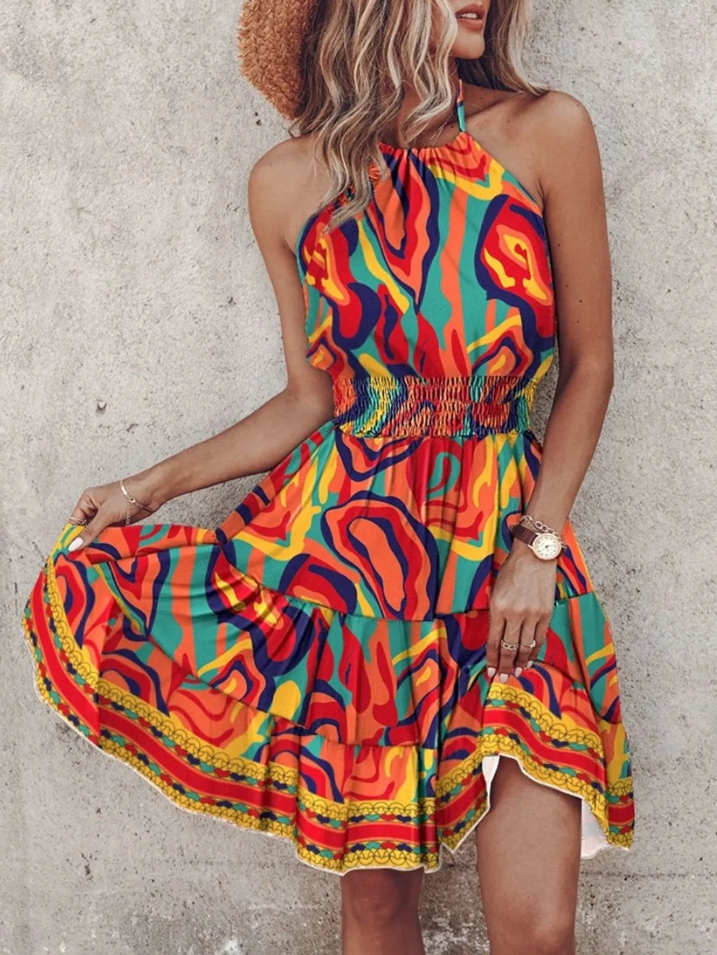 Paisley Print Halter Neck Mini Dress (15)