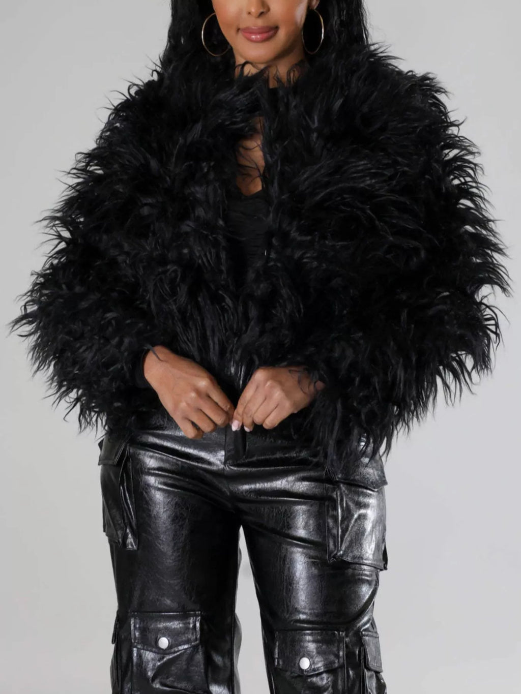 Faux Fur Open Front Cropped Outerwear (19)