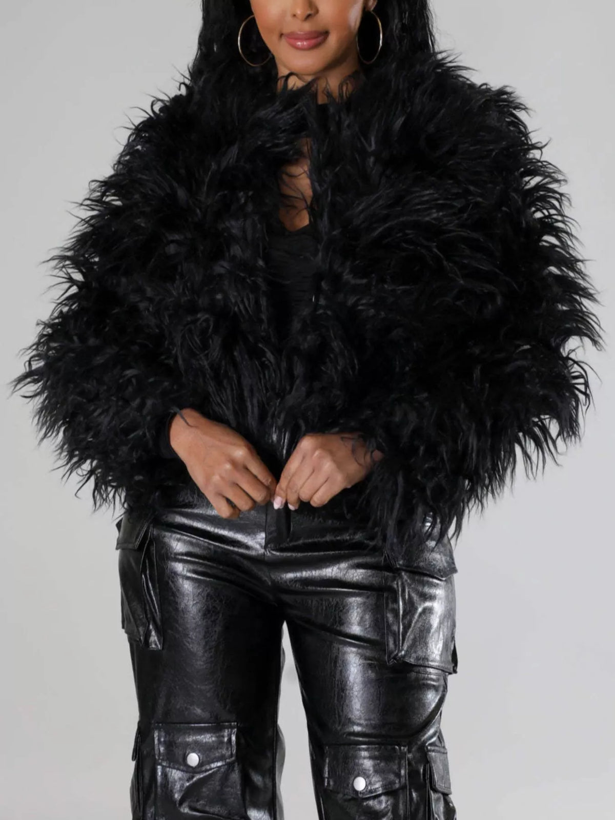 Faux Fur Open Front Cropped Outerwear (19)