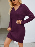 Cable-knit V-neck Mini Sweater Dress (11)