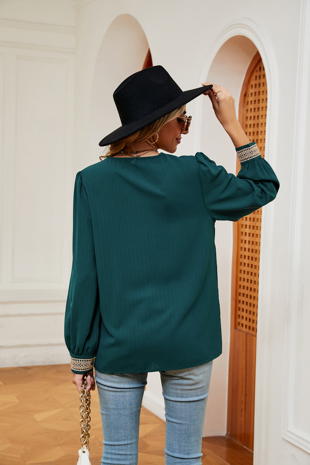 Contrast Puff Sleeve Blouse (15)