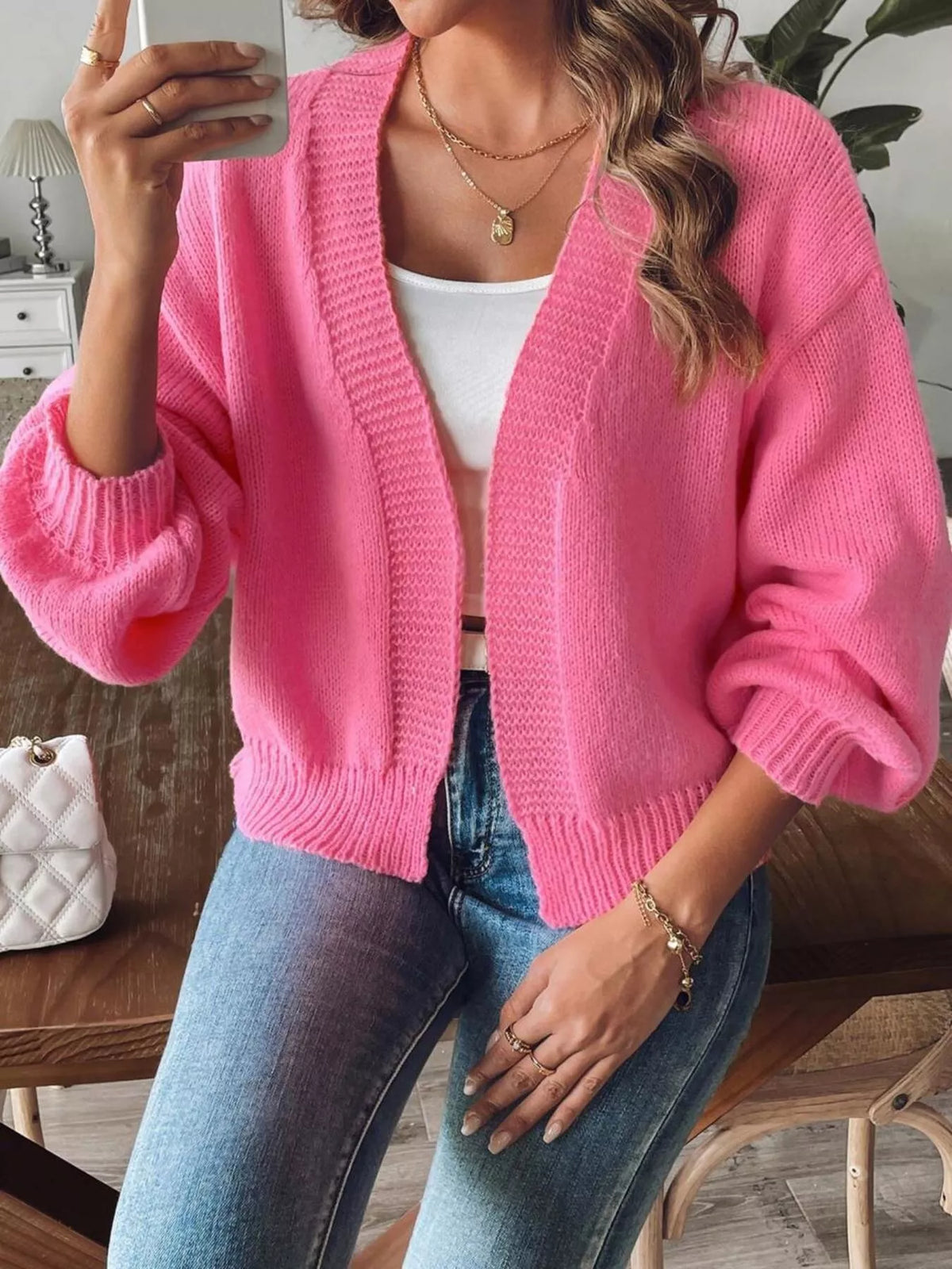 Open Front Dropped Shoulder Cardigan (6)