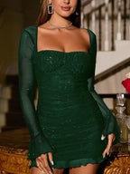 Ruched Glitter Bodycon Mini Dress (20)