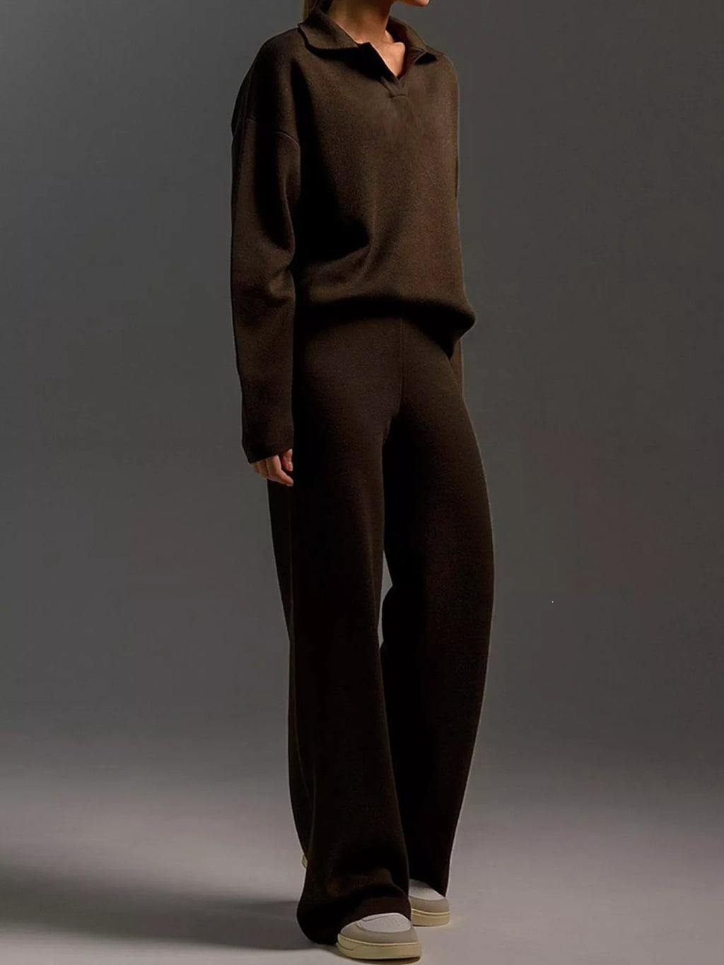Polo Collar Top Wide-leg Pants Set (34)