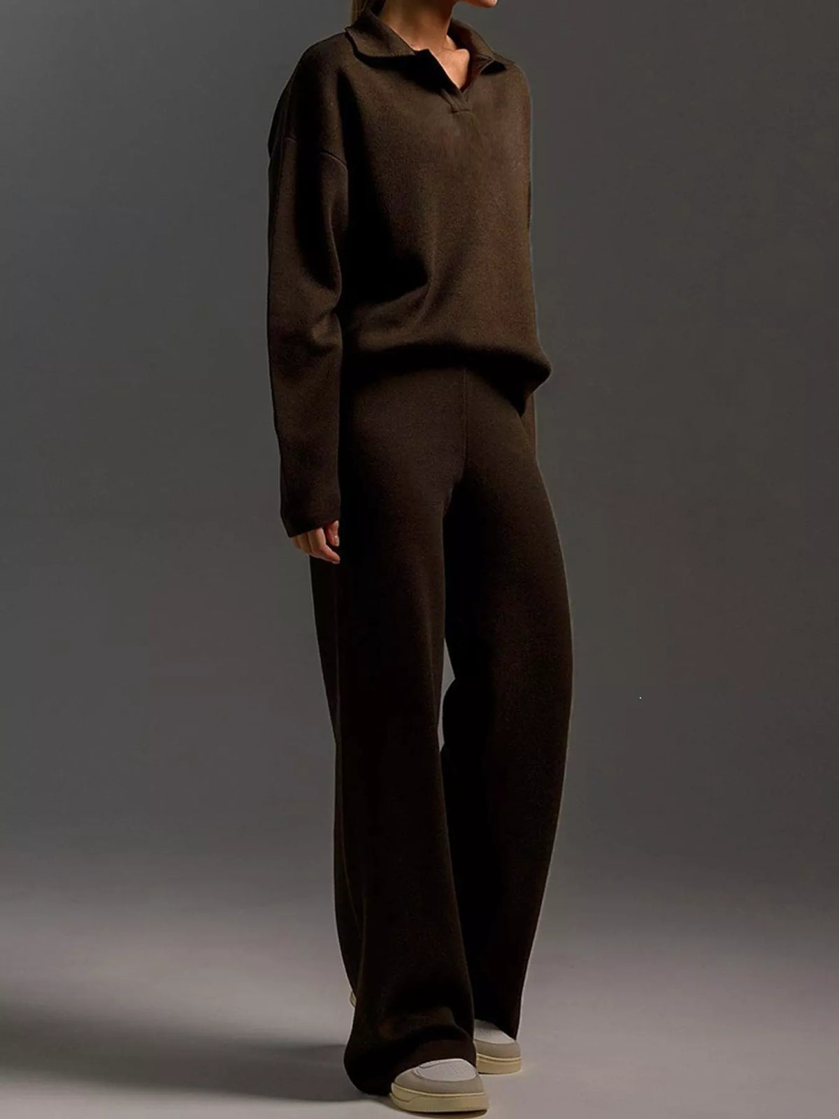 Polo Collar Top Wide-leg Pants Set (34)