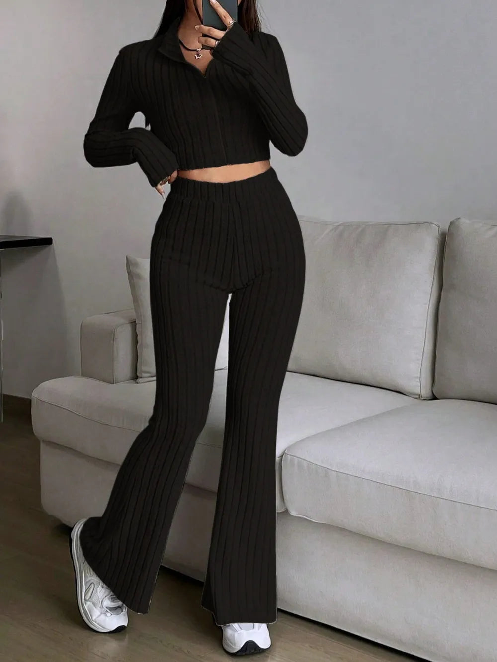Zip Up Long Sleeve Top Pants Set (16)