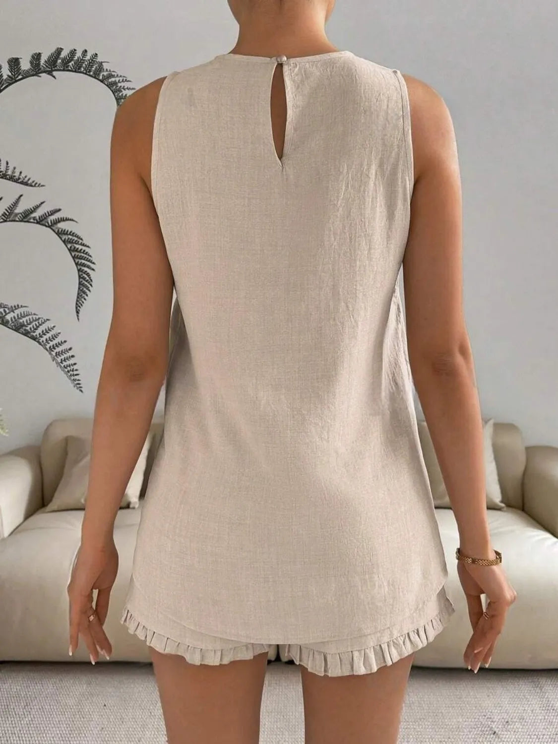 Lace Detail Round Neck Tank Shorts Set (6)