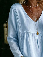 Full Size V-neck Lace Trimmed Long Sleeve Blouse Plus (4)