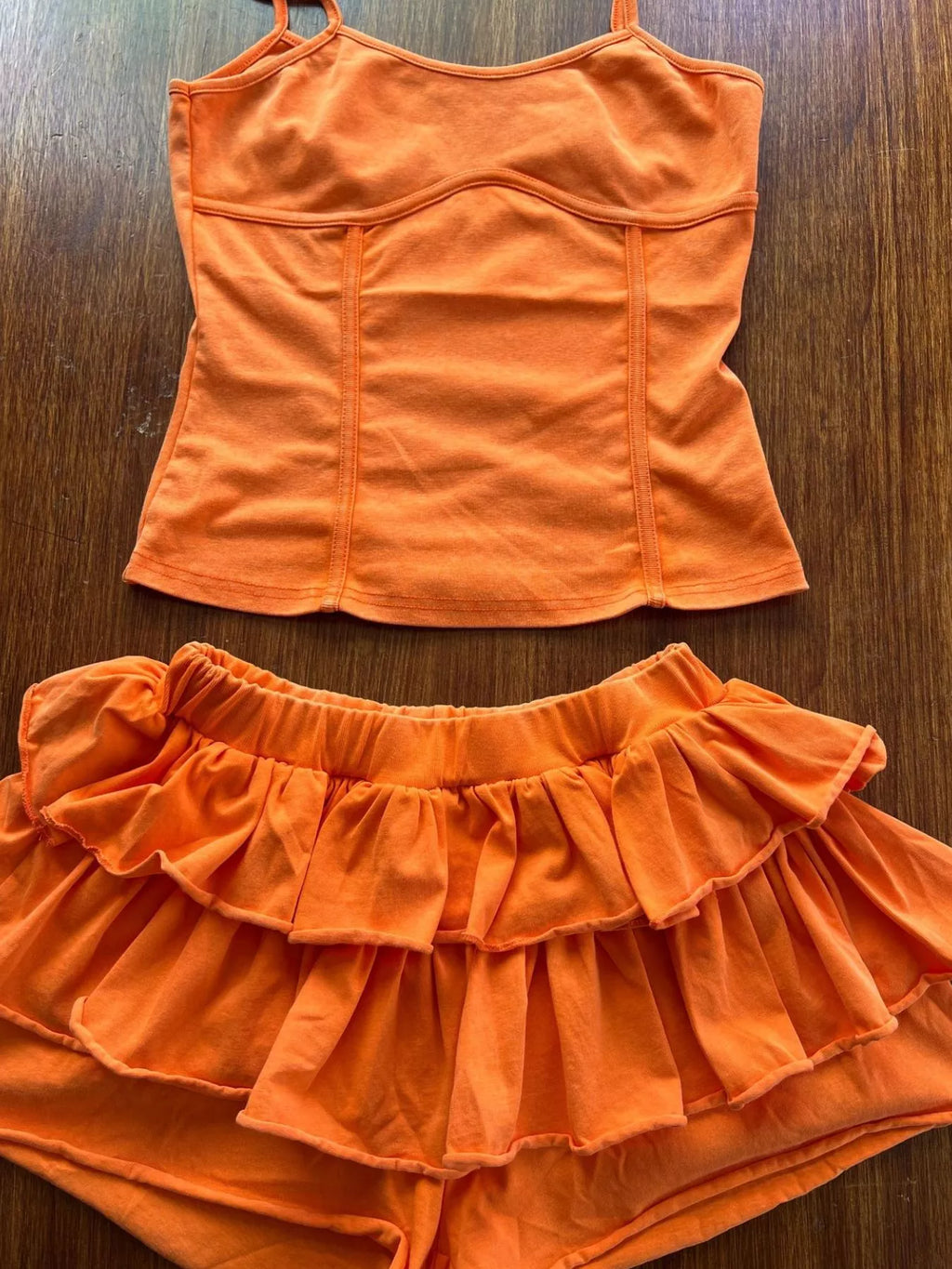Scoop Neck Cami Ruffled Skirt Set (13)