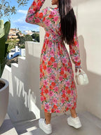 Floral Print Long Sleeve V-neck Dress (4)