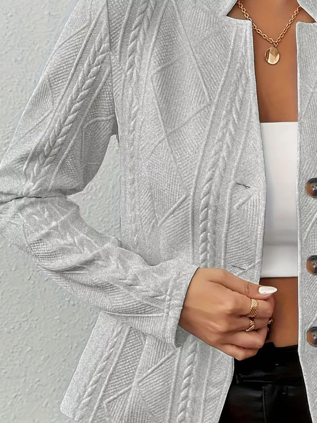 Textured Knit Button-front Blazer (18)