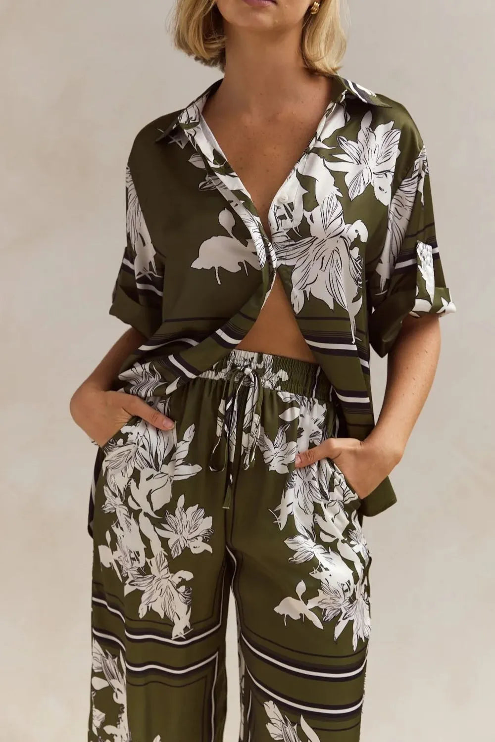 Printed Button Up Shirt Pants Set (10)