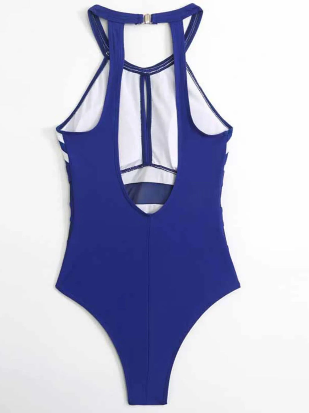 Mesh Detail Backless Striped One-piece Swimsuit (4)