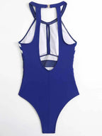 Mesh Detail Backless Striped One-piece Swimsuit (4)