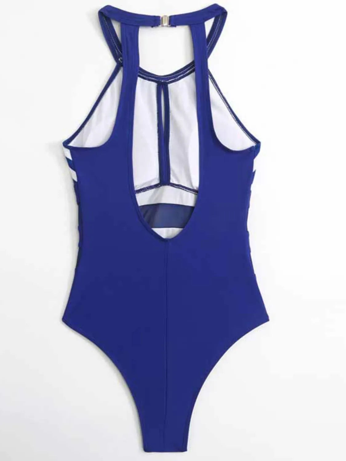 Mesh Detail Backless Striped One-piece Swimsuit (4)