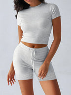 Round Neck Short Sleeve Top Shorts Set (2)