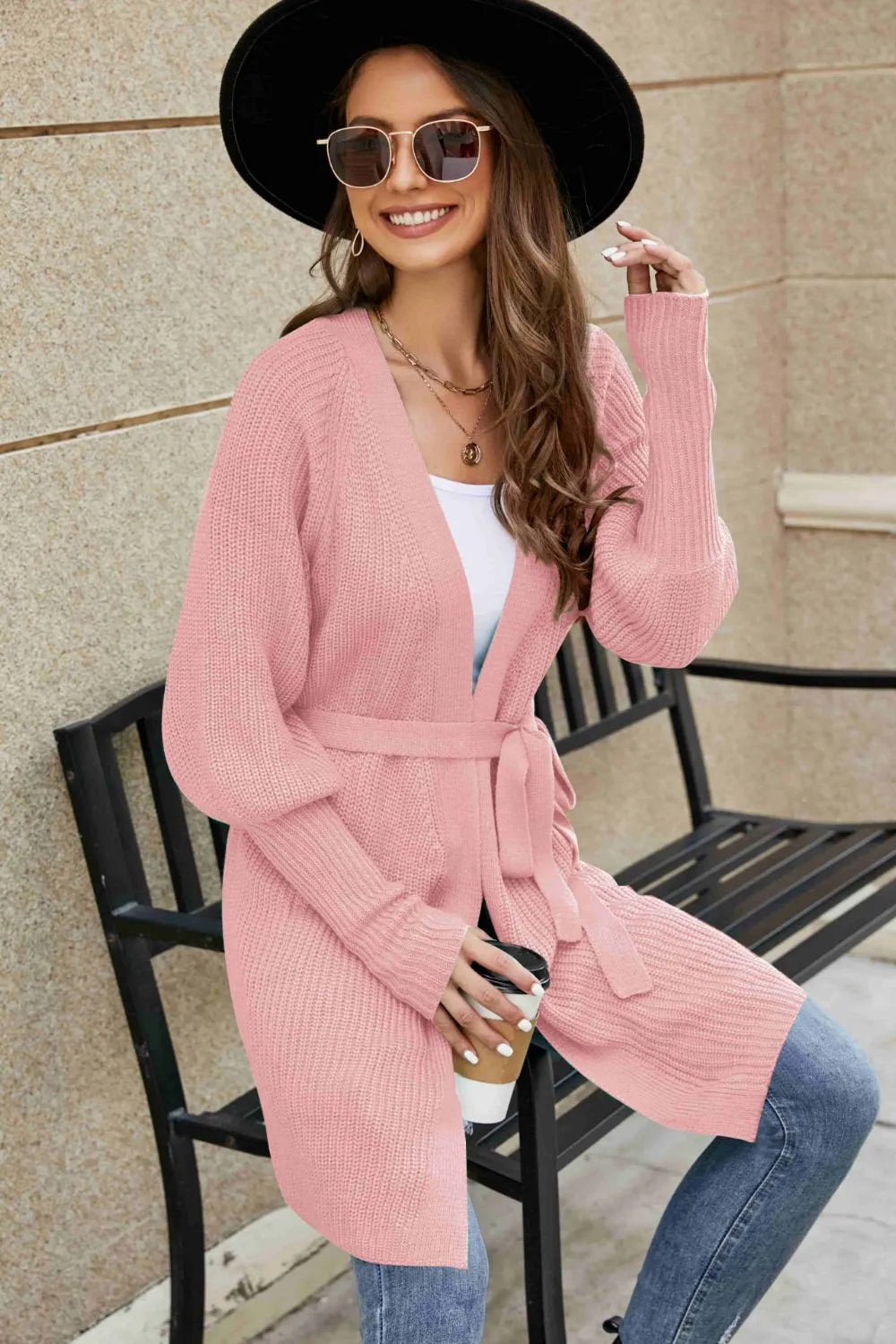 Open Front Lantern Sleeve Cardigan (5)