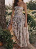 Floral Spaghetti Straps Midi Dress (44)