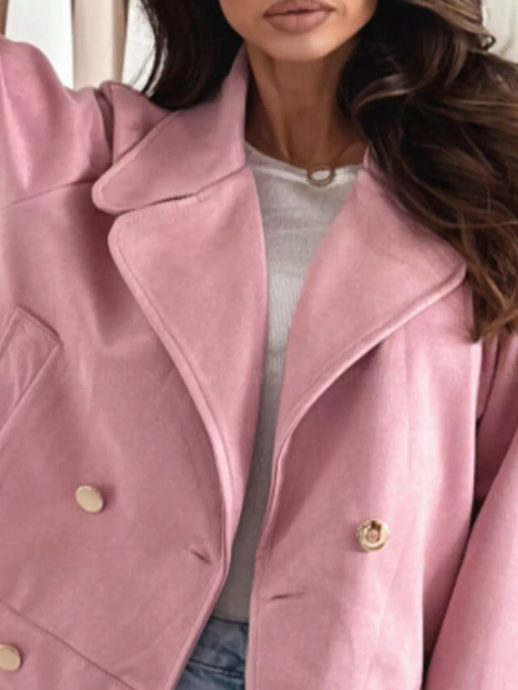 Double-breasted Lapel Collar Jacket (10)