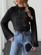 Bow-decorated Mock Neck Cropped Sweater (7)