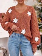 Snowflake Textured V-neck Sweater (3)