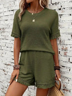 Tassel Round Neck Top Shorts Set (8)