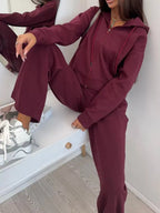 Zip-up Hoodie Wide-leg Pants Set (8)