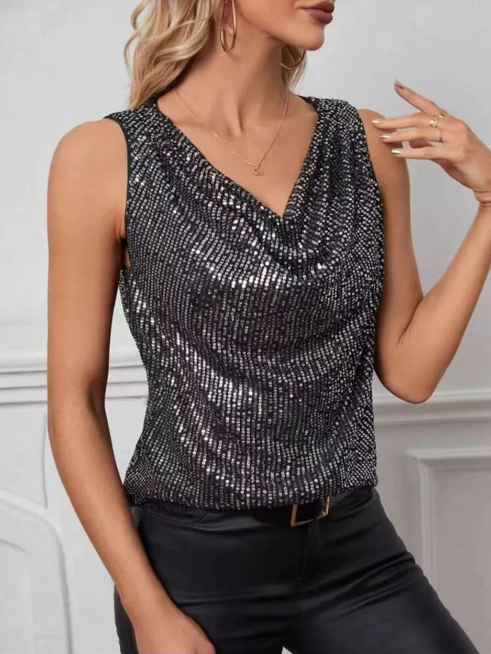Sequin Cowl Neck Tank (8)