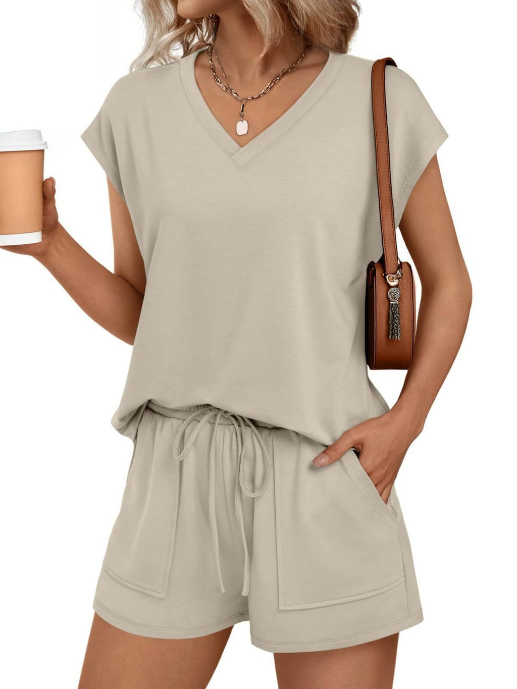 Casual V-neck T-shirt Shorts Set
