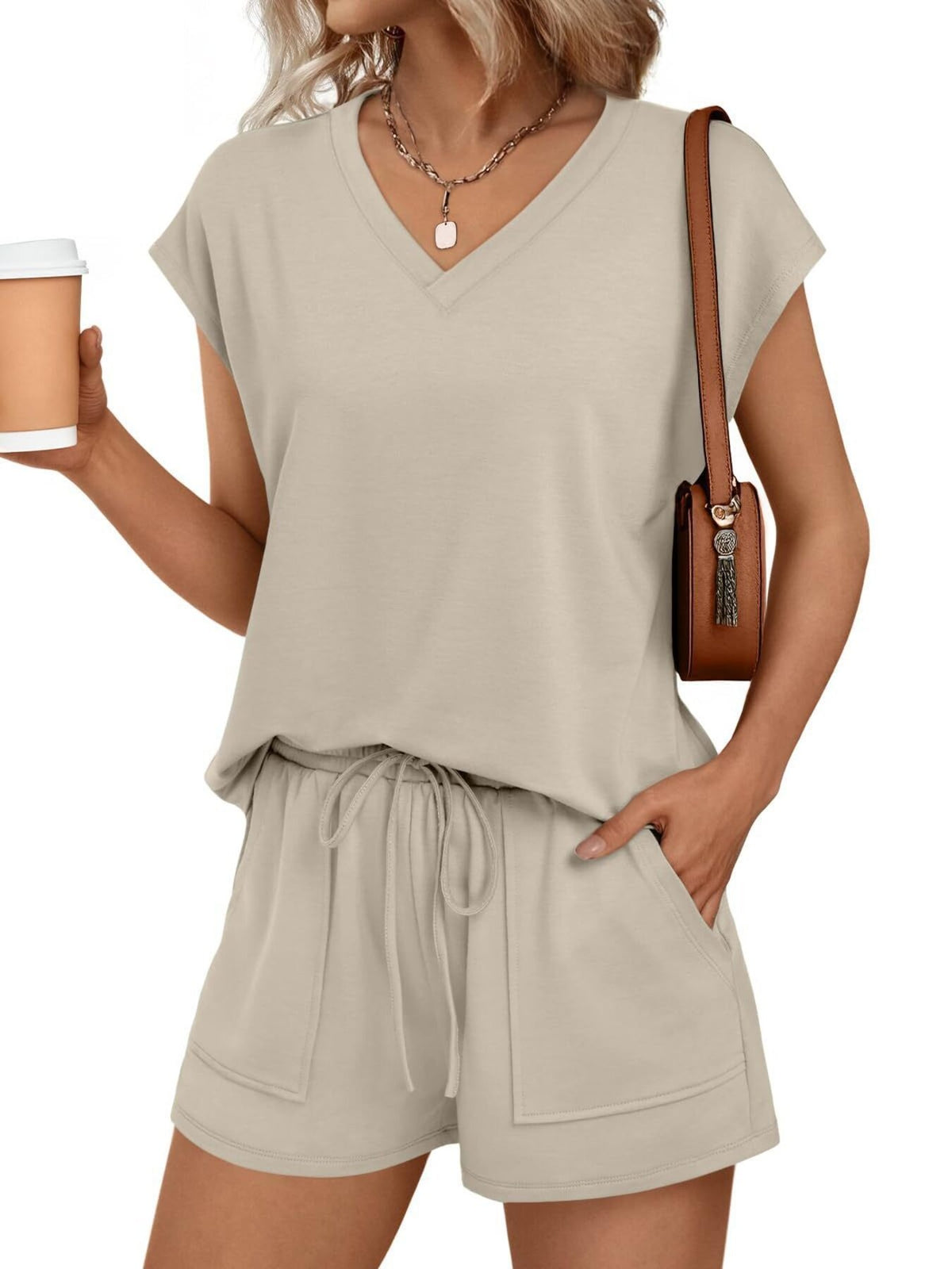 Casual V-neck T-shirt Shorts Set