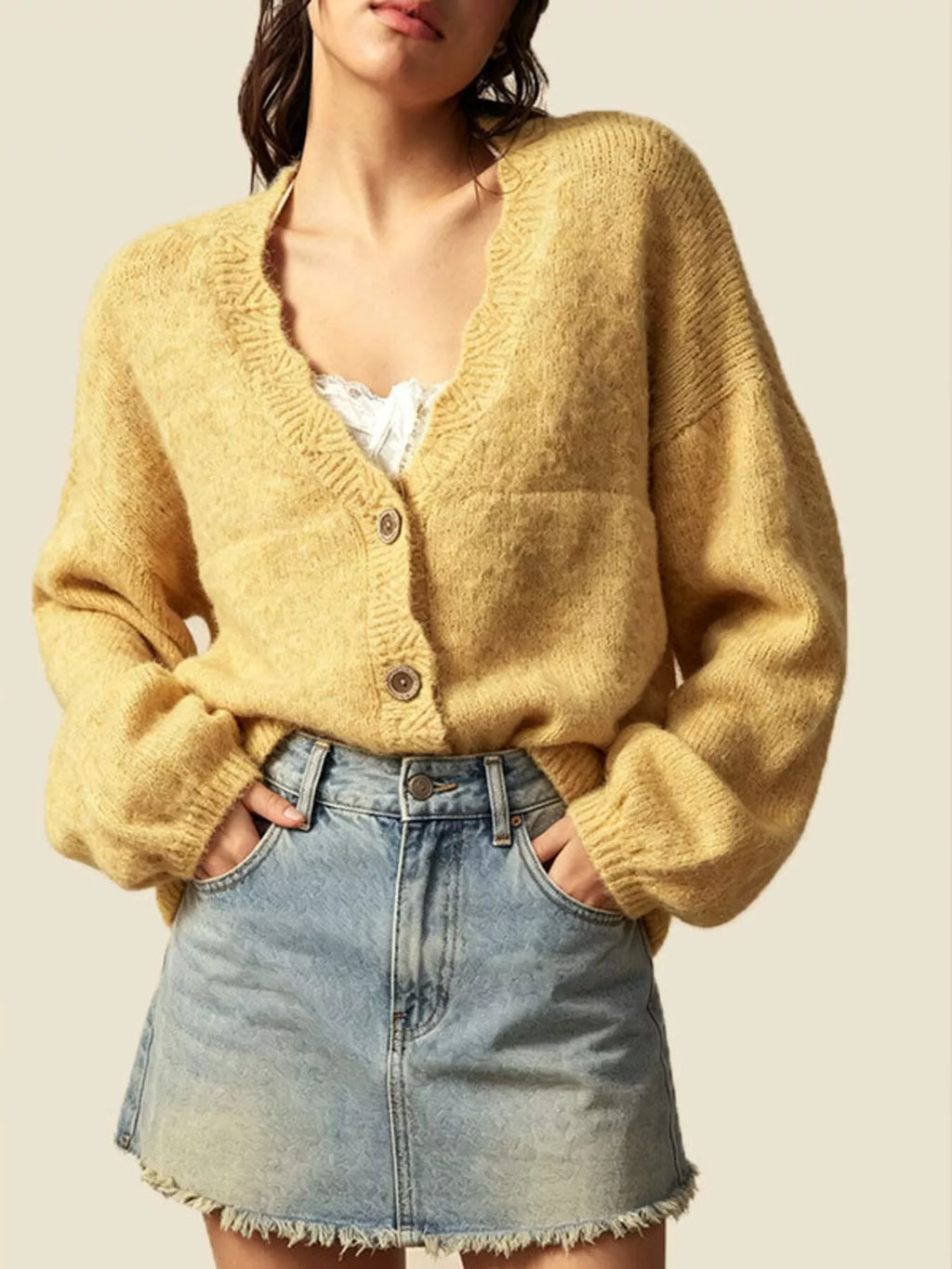 V-neck Button-down Knit Cardigan (2)