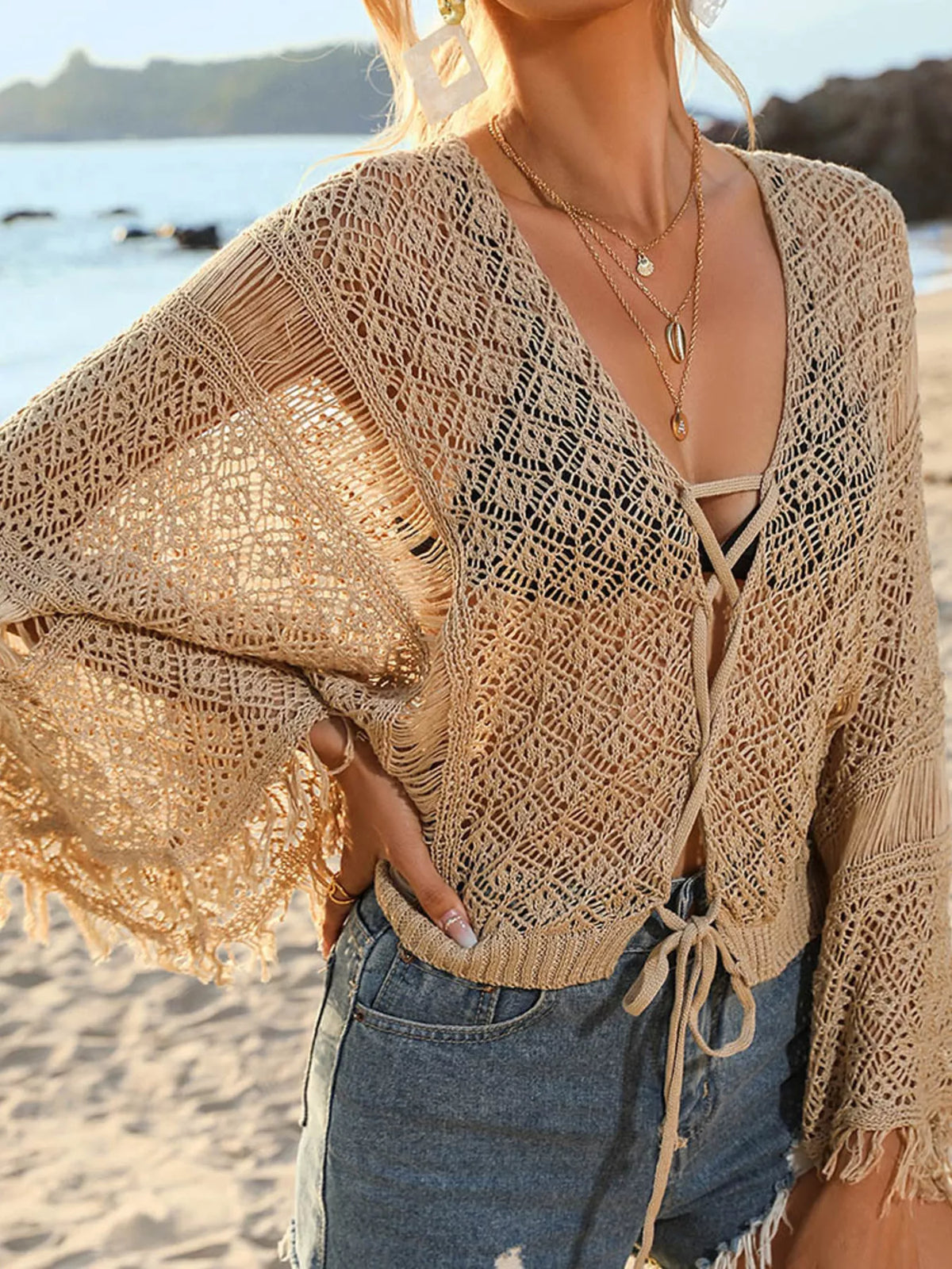 Crochet Knit Tie Front Cover-up (2)