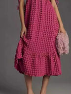 Textured Sweetheart Neck Short Sleeve Dress (18)