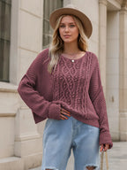 Round Neck Dropped Shoulder Long Sleeve Sweater (10)