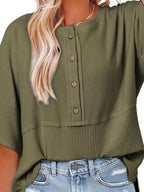 Button Detail Texture Knit T-shirt (14)